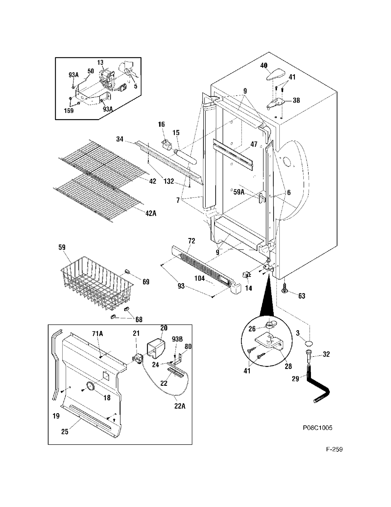 CABINET Diagram and Parts List for FUF20DTDRWH  General Electric Freezer