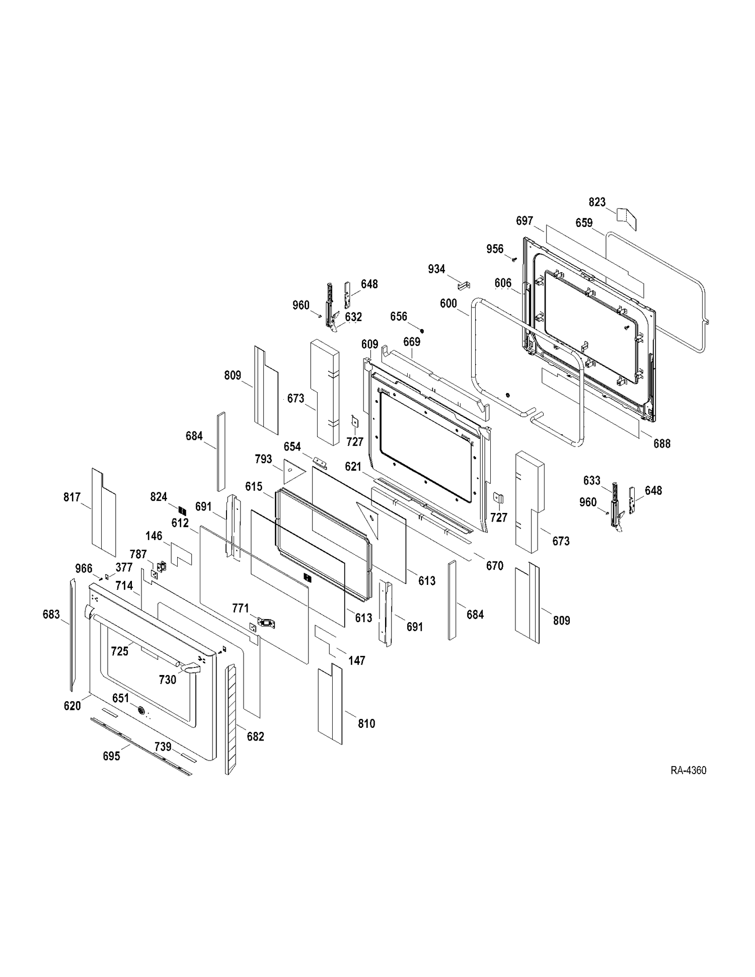 DOOR PARTS Diagram and Parts List for CBC980ST1SS  General Electric Range