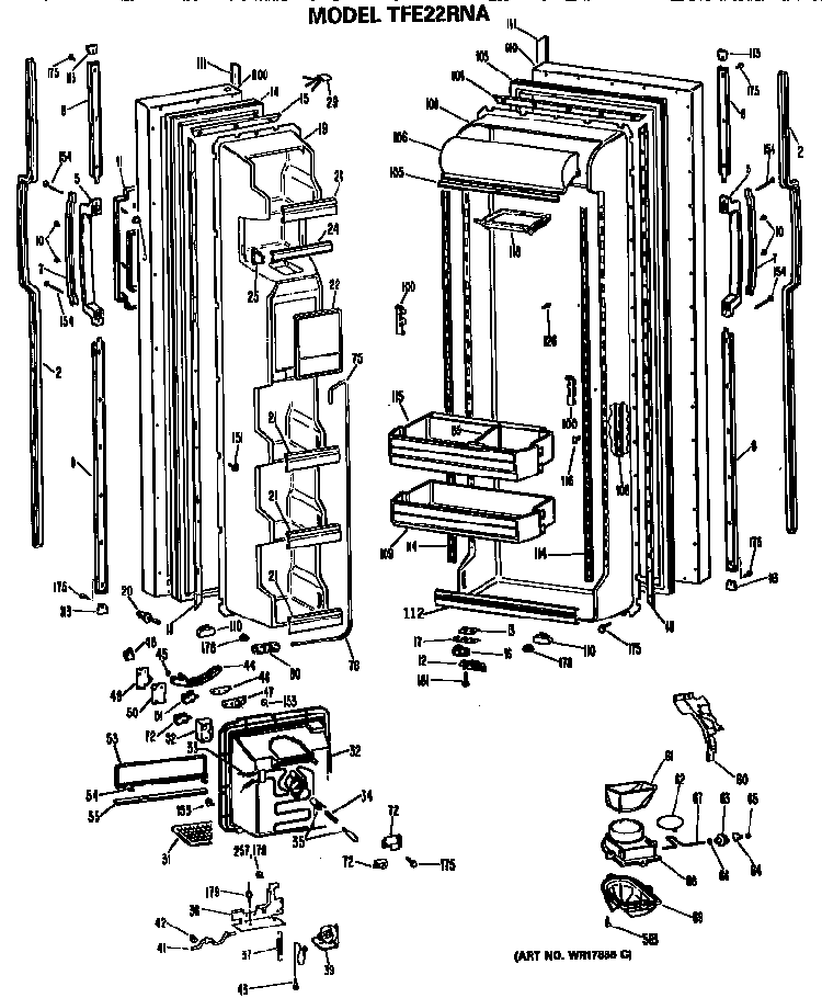 Doors Diagram and Parts List for TFE22RNA  General Electric Refrigerator
