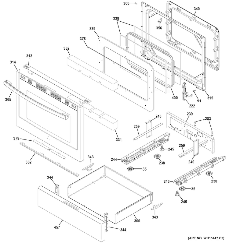 Door Diagram and Parts List for JGB700SEJ1SS  General Electric Range
