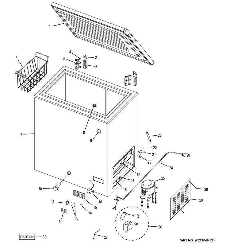Freezer Diagram and Parts List for FCM7SUGWW  General Electric Freezer