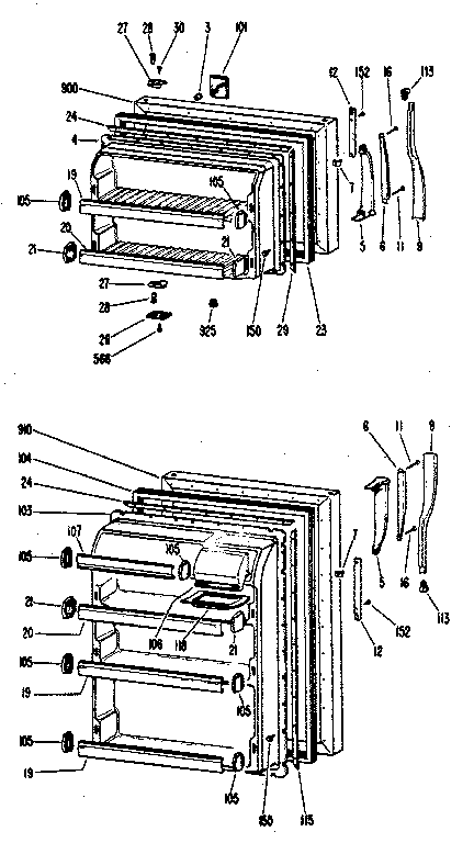 Doors Diagram and Parts List for TBF14SJB  General Electric Refrigerator