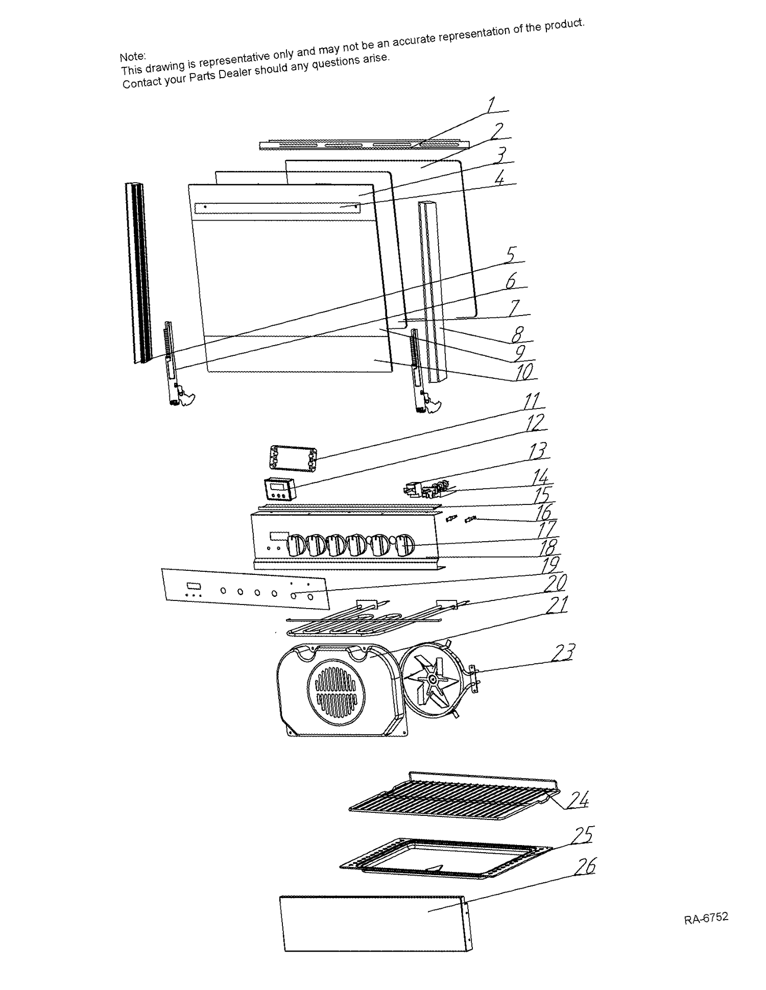 DOOR & CONTROL PANEL Diagram and Parts List for HCR2250ADS  General Electric Range