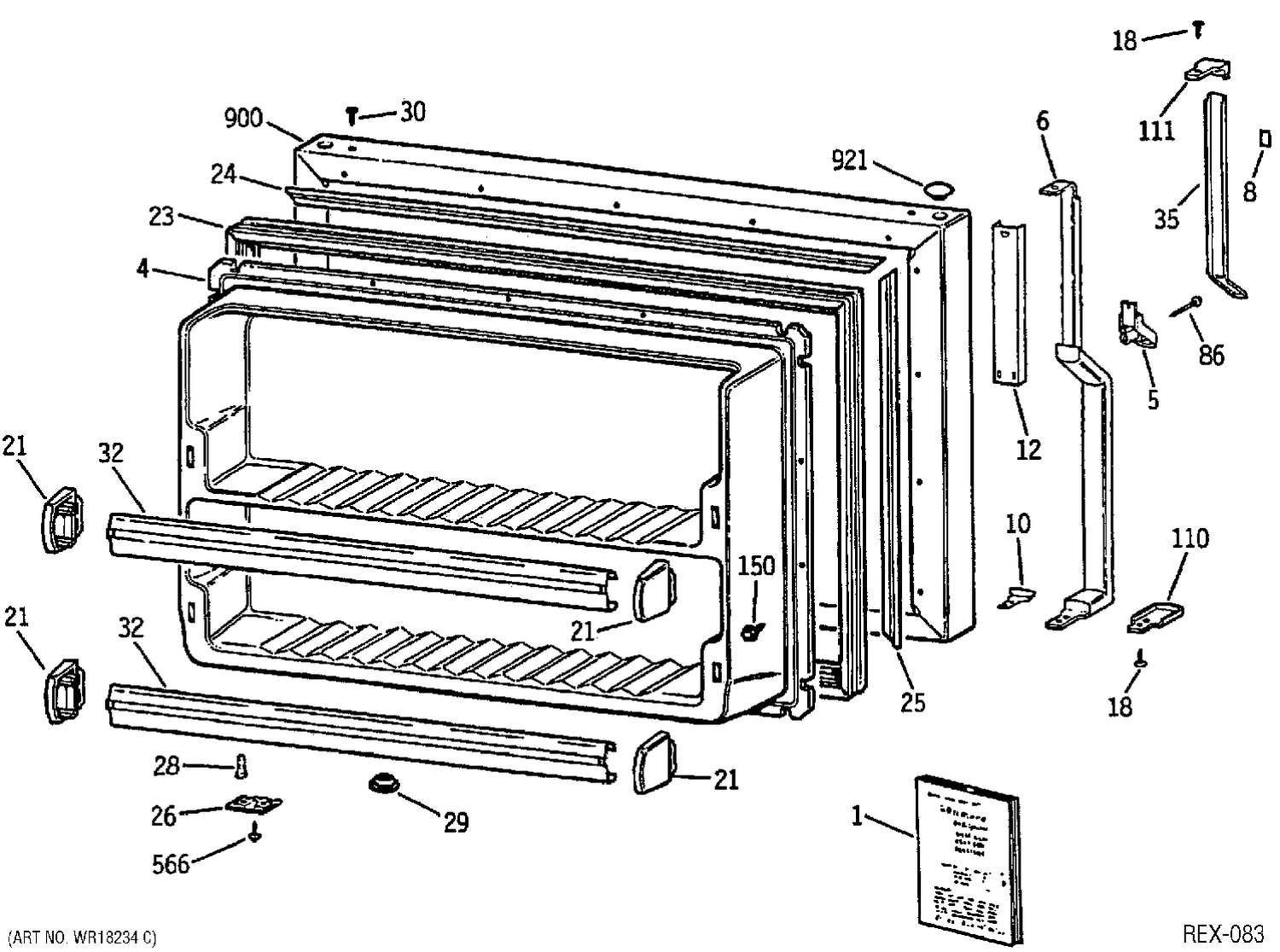 FREEZER DOOR Diagram and Parts List for TBX18Z1XCRAA  General Electric Refrigerator