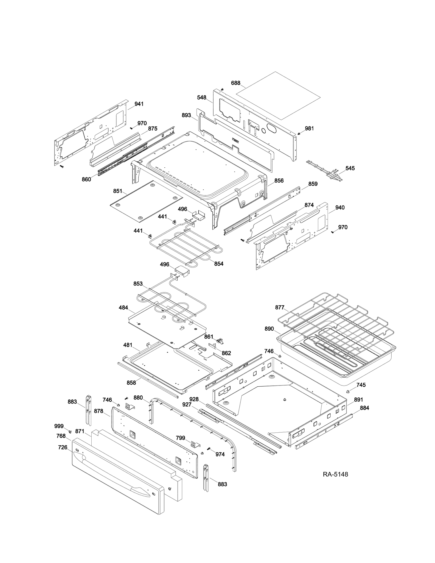 DRAWER Diagram and Parts List for PC2B930DET2WW  General Electric Range