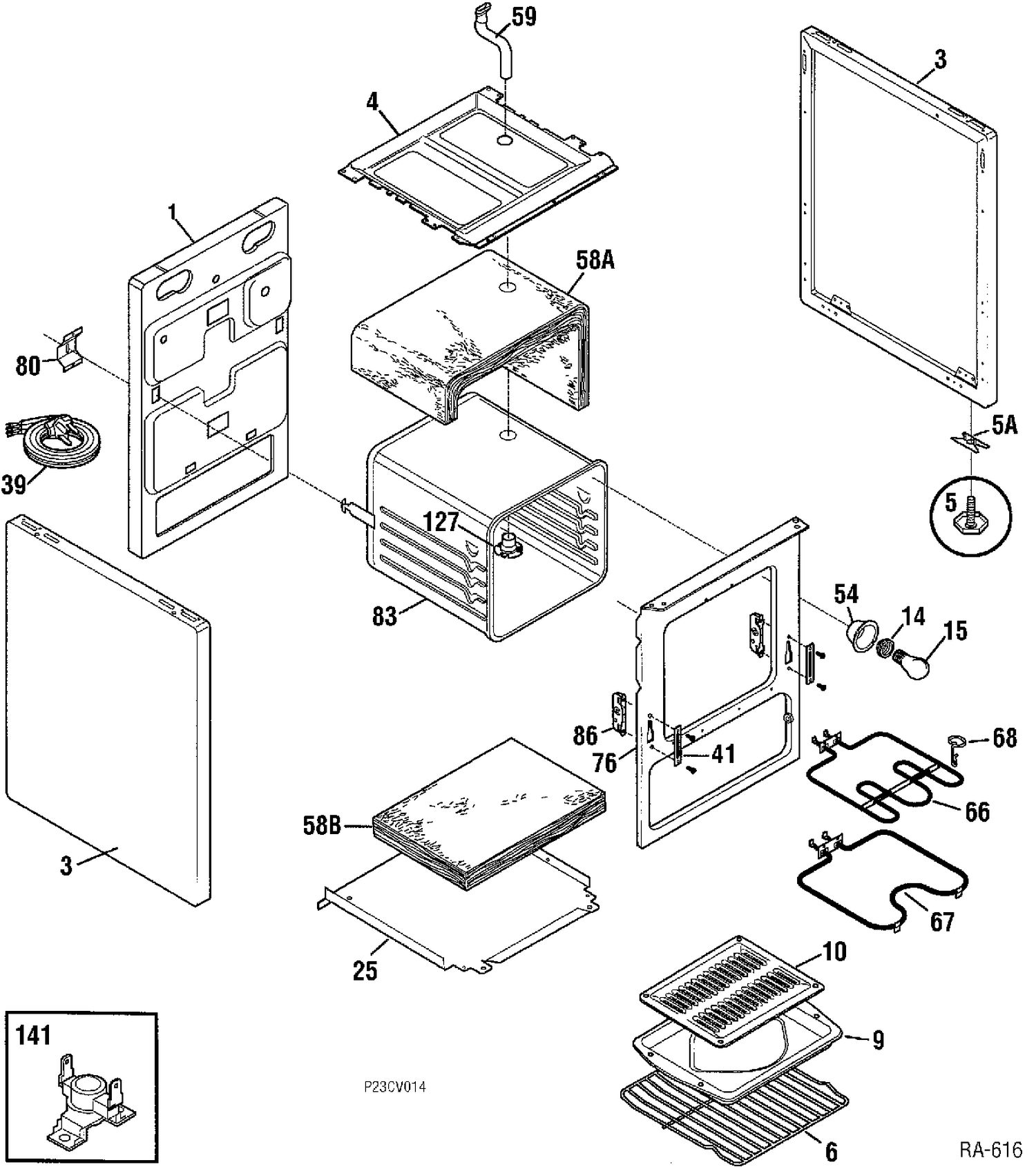 OVEN BODY Diagram and Parts List for GRMF2400ST-4  General Electric Range