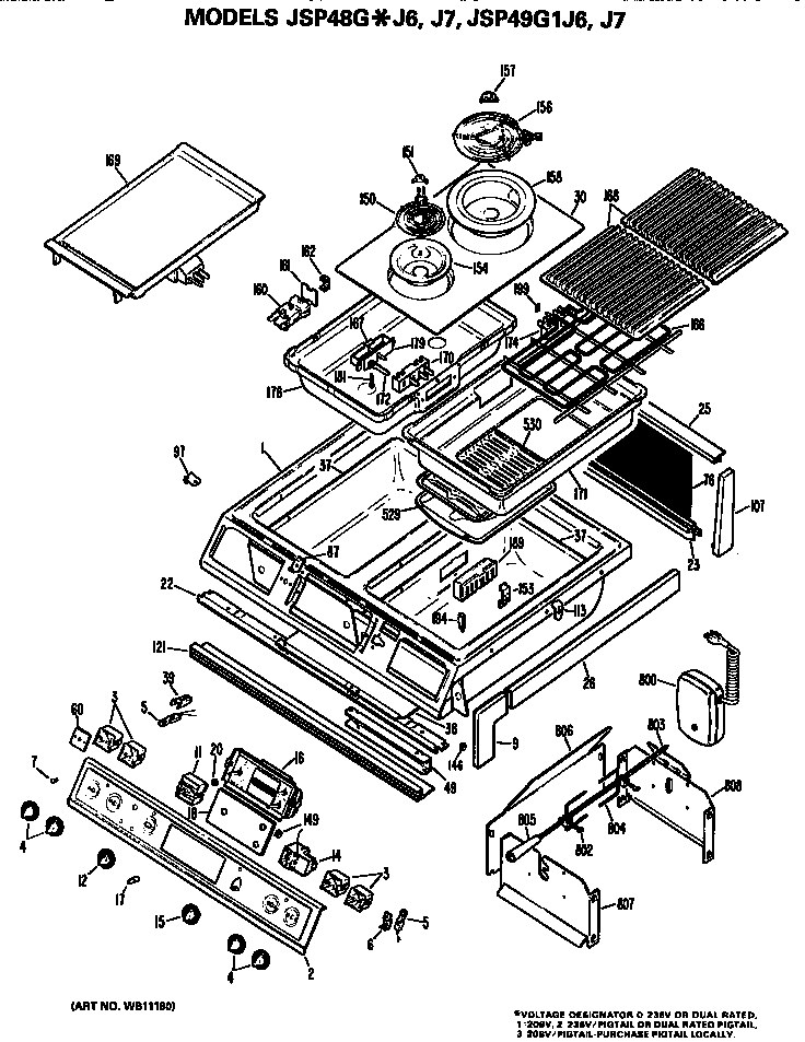 Top Diagram and Parts List for JSP48GJ6  General Electric Range