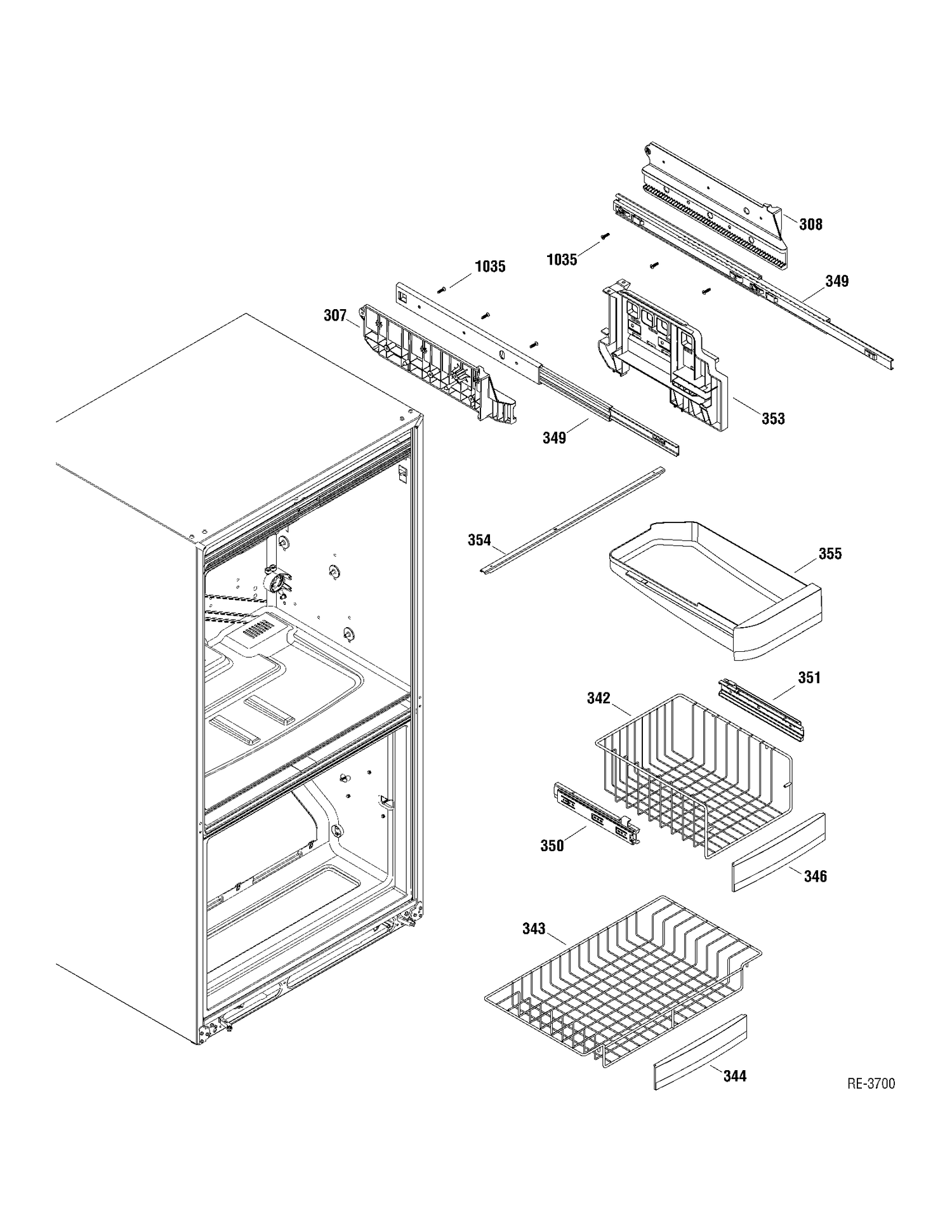 FZ SHELVES Diagram and Parts List for PDRF0MBYARBB  General Electric Refrigerator