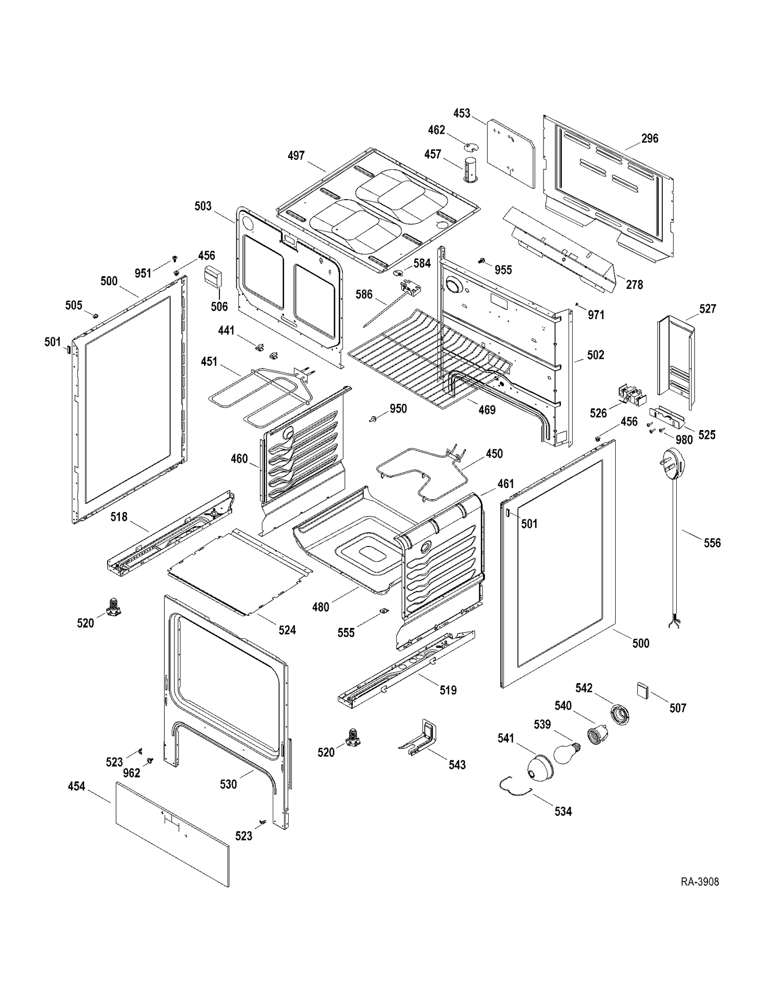 BODY PARTS Diagram and Parts List for RCBS540SJ3SA  General Electric Range
