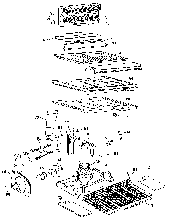 Unit Parts Diagram and Parts List for TBX25RLB  General Electric Refrigerator
