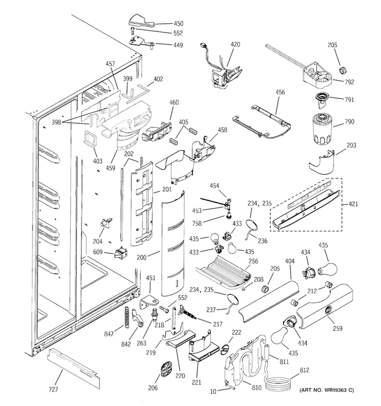 Fresh Food Section Diagram and Parts List for PSC23NGPACC  General Electric Refrigerator