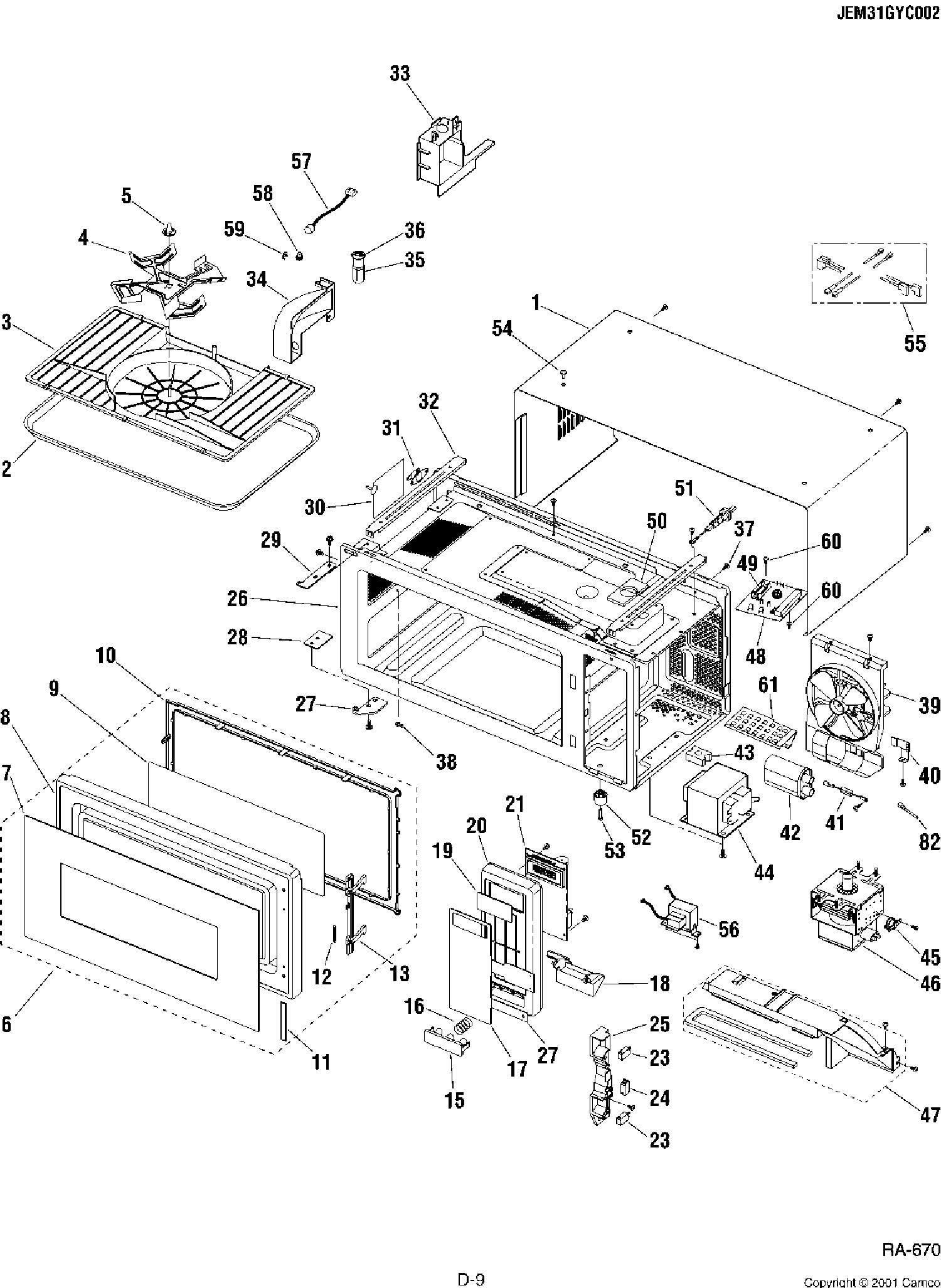 TOTAL ASSEMBLY Diagram and Parts List for JEM31GYC002  General Electric Microwave