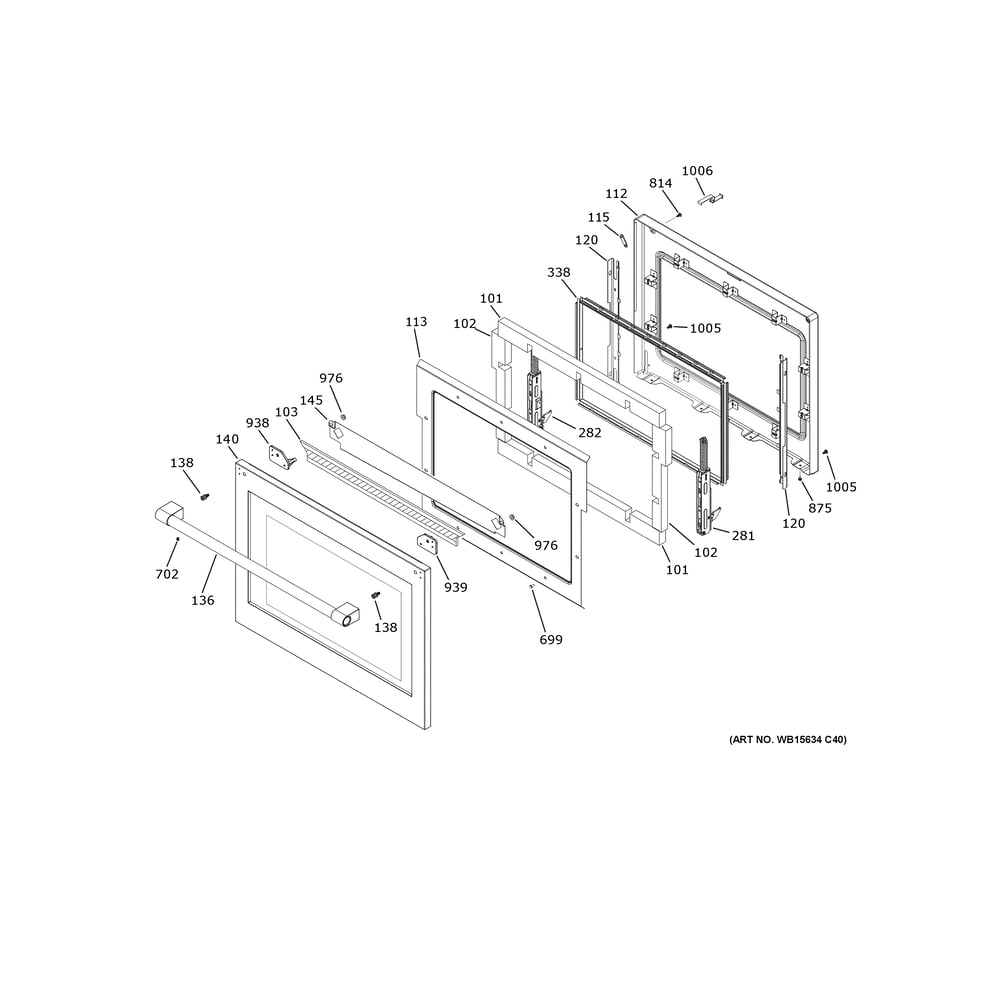 Upper Door Diagram and Parts List for ZTDX1DPSN4SS  General Electric Wall Oven