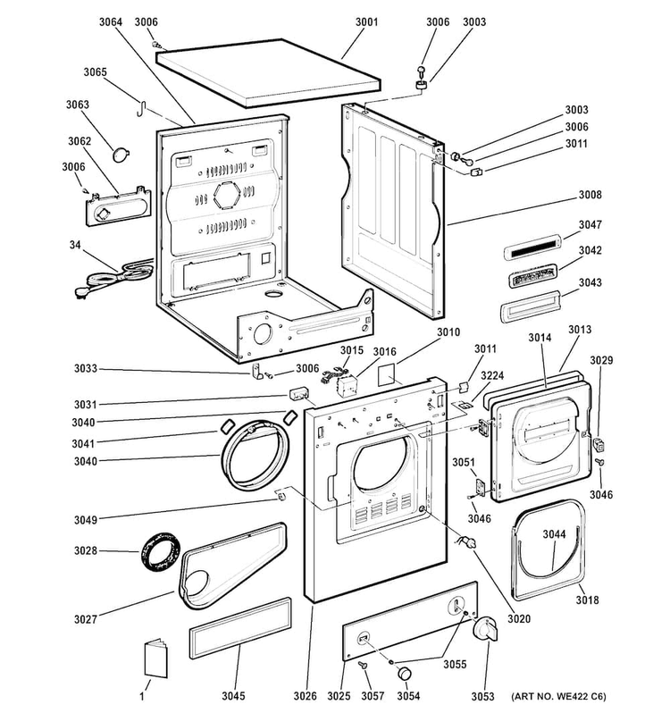 Backsplash, Cabinet & Front Panel Diagram and Parts List for DSKP333EC5WW  General Electric Dryer