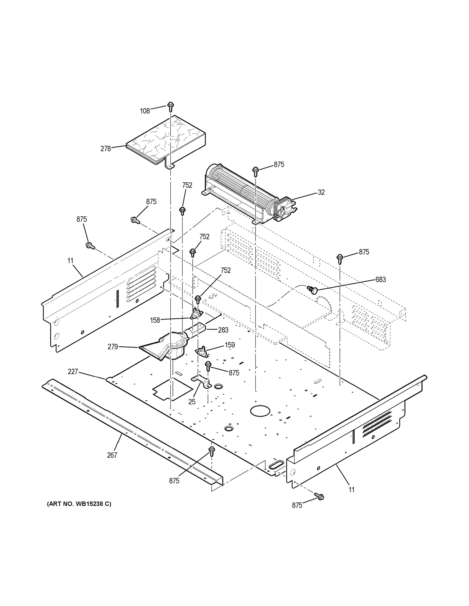 COOLING FAN Diagram and Parts List for JS750DF4BB  General Electric Range