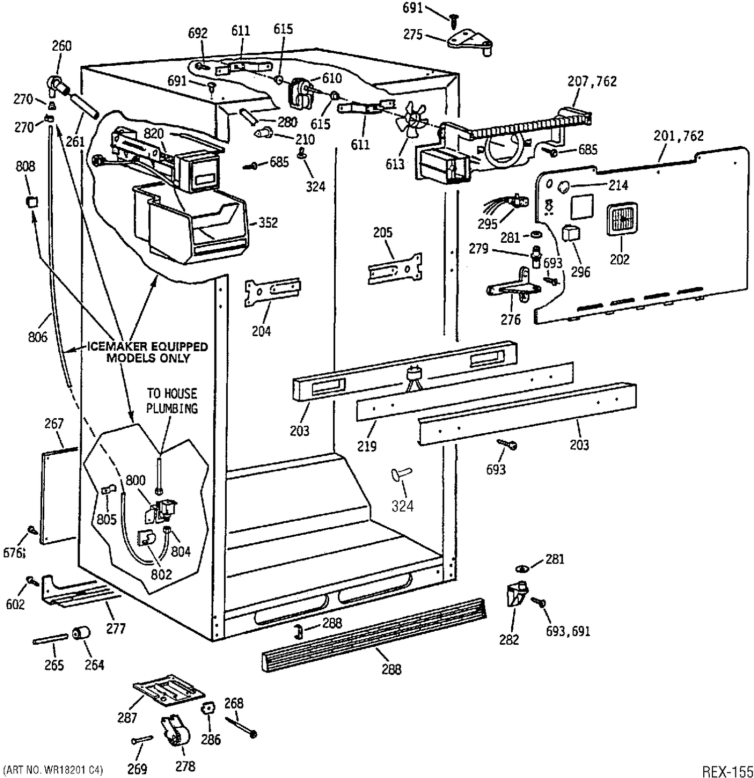 CABINET Diagram and Parts List for CTX18G1XCRAA  General Electric Refrigerator