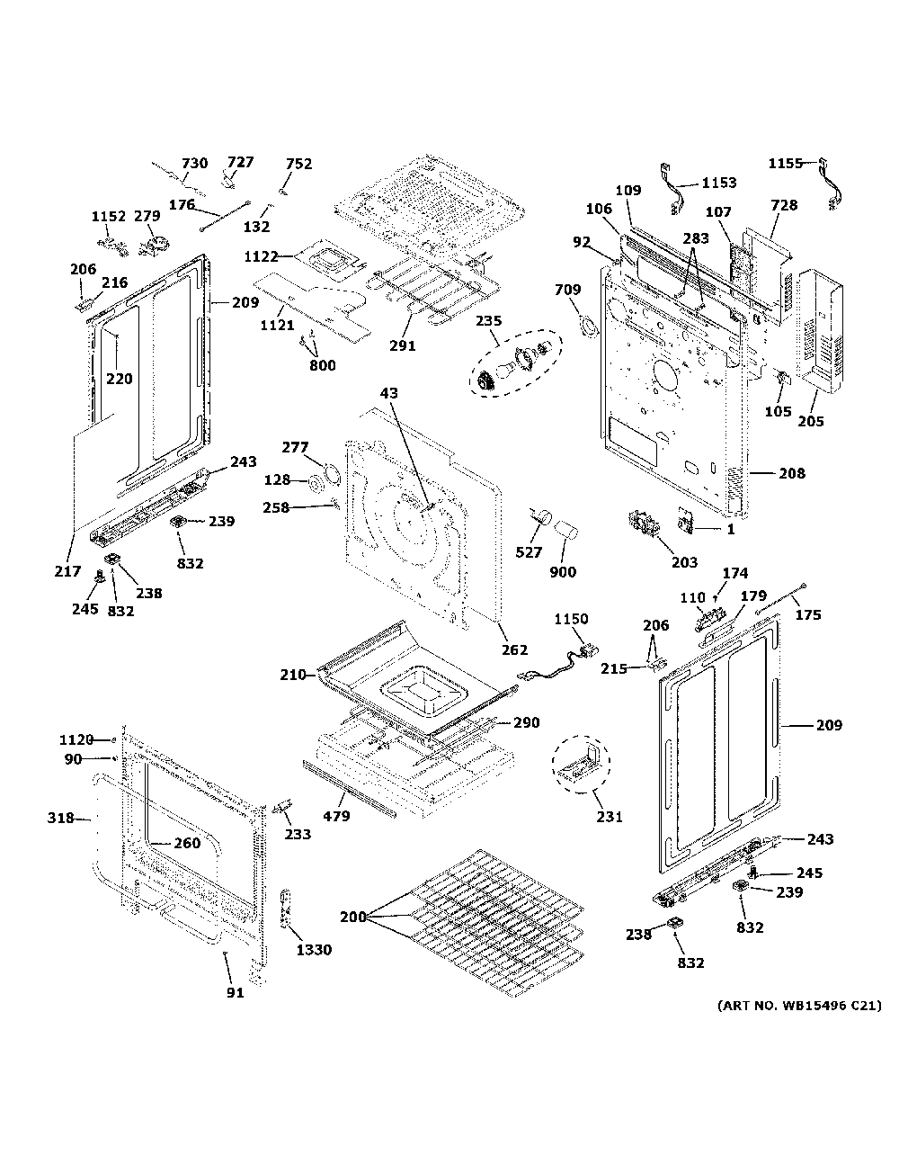 Body Parts Diagram and Parts List for P2S930YP2FS  General Electric Range