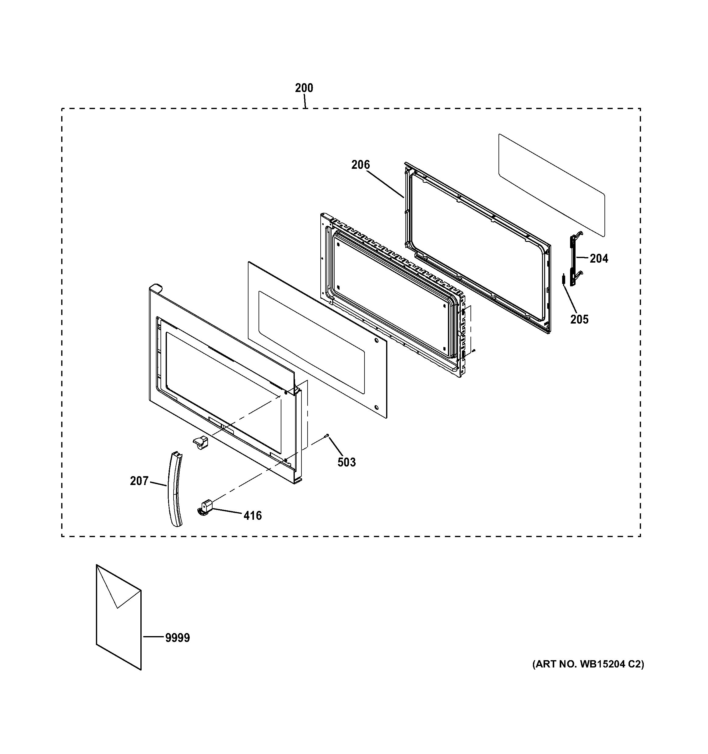 Door Parts Diagram and Parts List for RVM5160DH2CC  Hotpoint Microwave