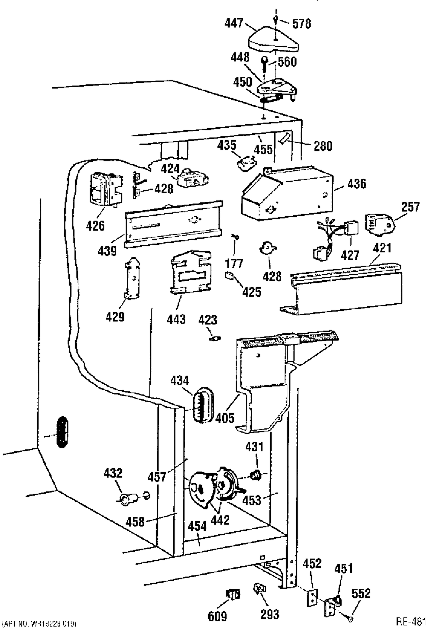 REFRIGERATOR SECTION Diagram and Parts List for 39761-1  General Electric Refrigerator