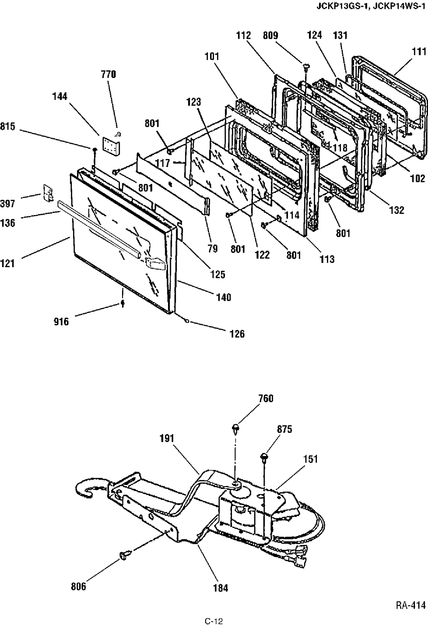 DOOR ASSEMBLY Diagram and Parts List for CSS2780S-1  General Electric Range