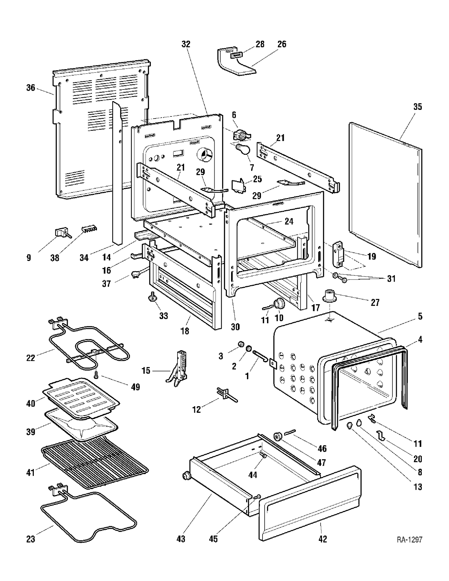 CHASSIS Diagram and Parts List for 10671-2  General Electric Range