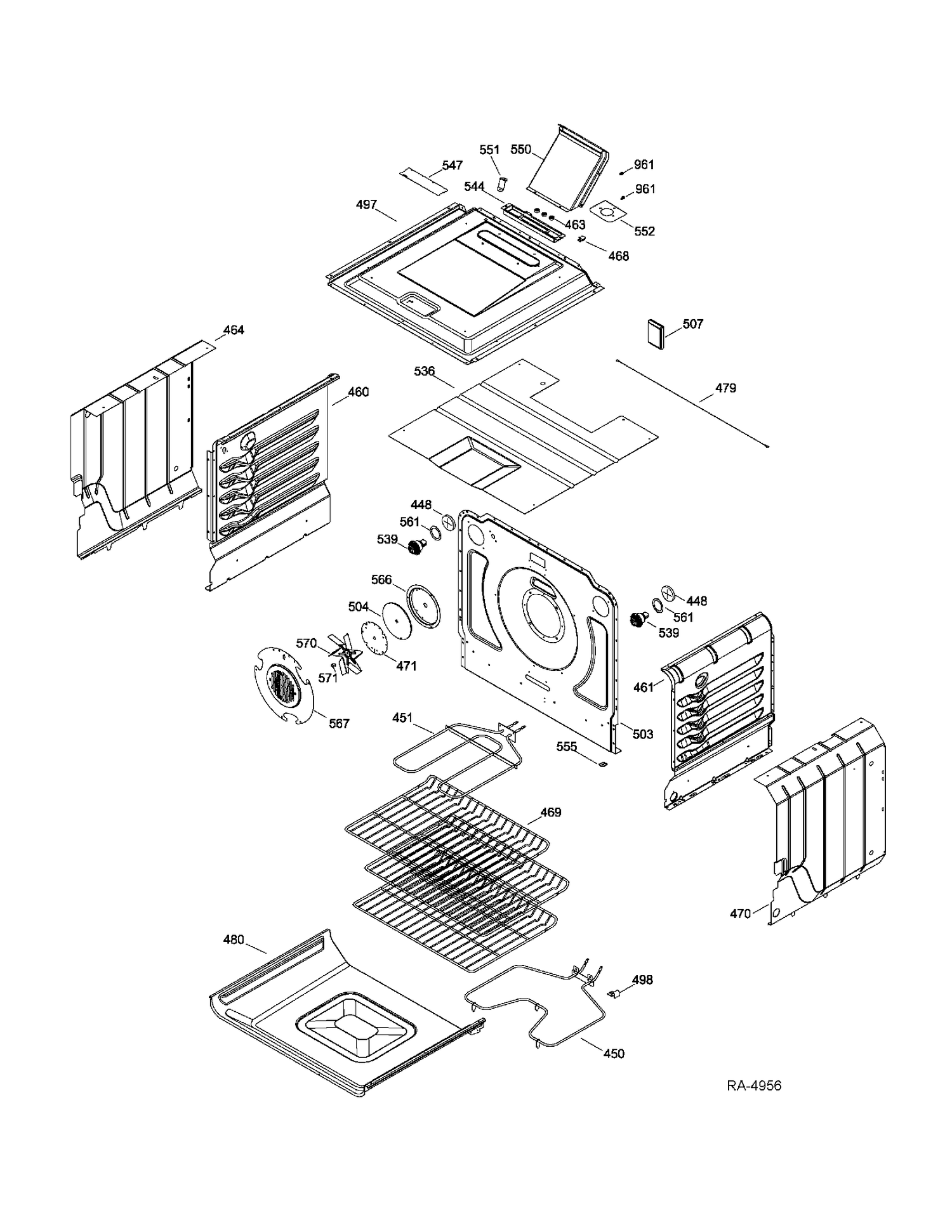 OVEN CAVITY Diagram and Parts List for CC2S985SET1SS  General Electric Range