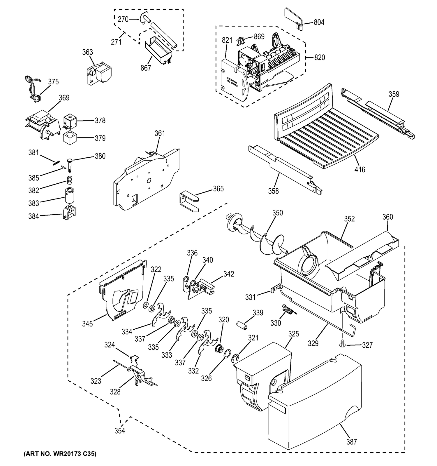 ICE MAKER & DISPENSER Diagram and Parts List for GSH25JGDEBB  General Electric Refrigerator