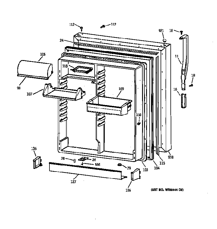 Fresh Food Door Diagram and Parts List for 36369962991  General Electric Refrigerator