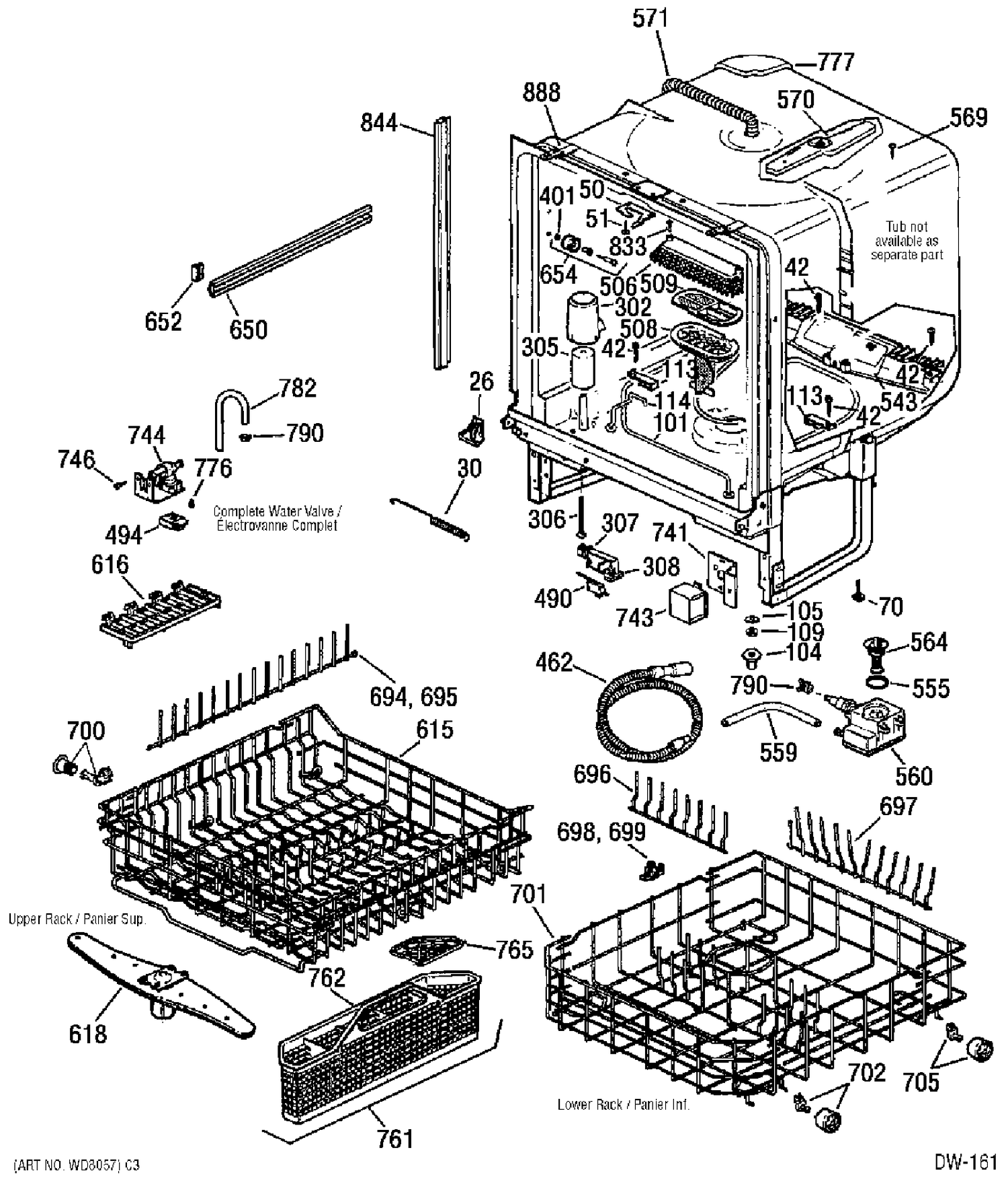 BODY PARTS Diagram and Parts List for 400850  General Electric Dishwasher