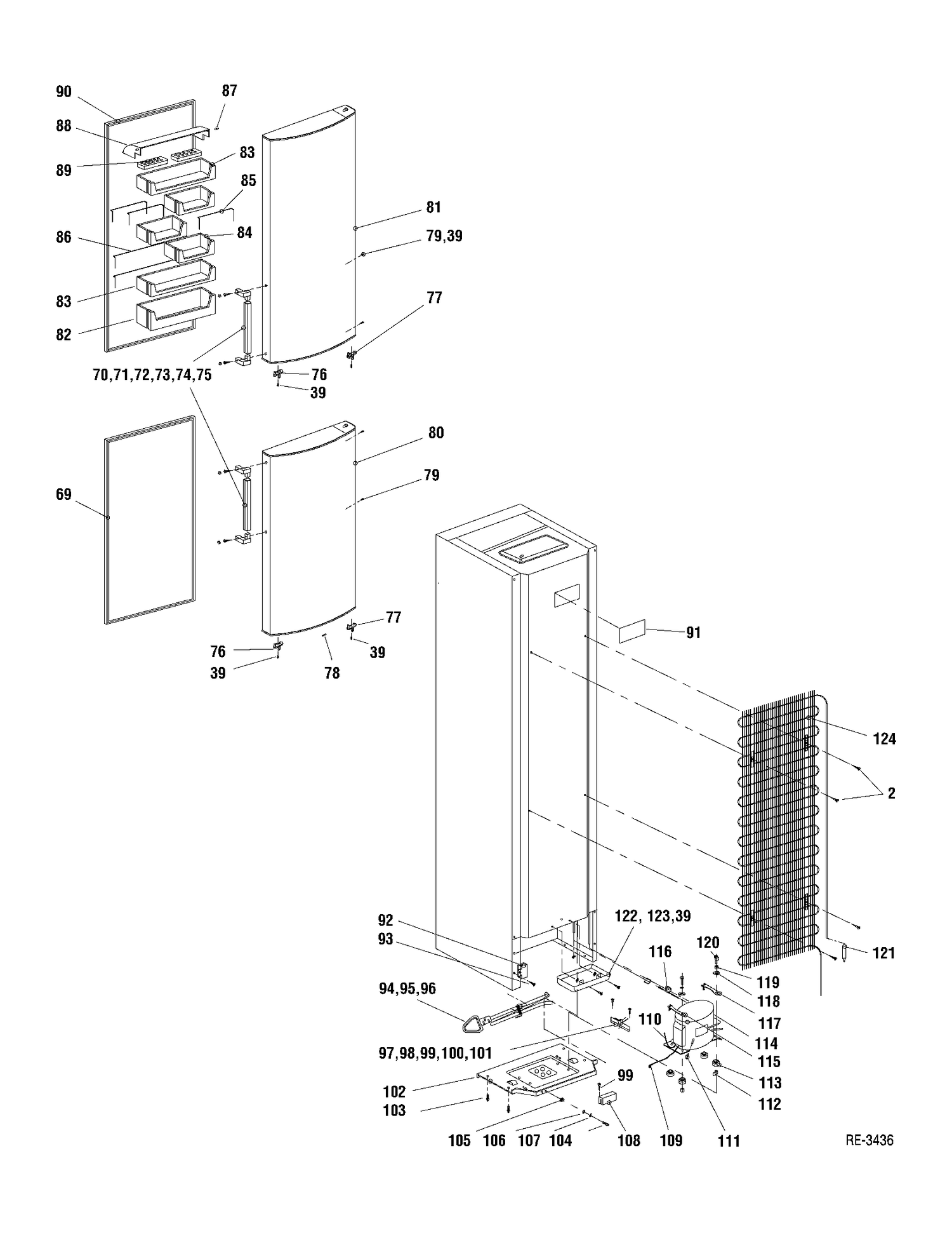 DOOR & SYSTEM PARTS Diagram and Parts List for GBC12GAXAWW  General Electric Refrigerator