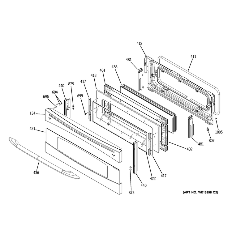 Upper Door Diagram and Parts List for PCB975SP1SS  General Electric Range