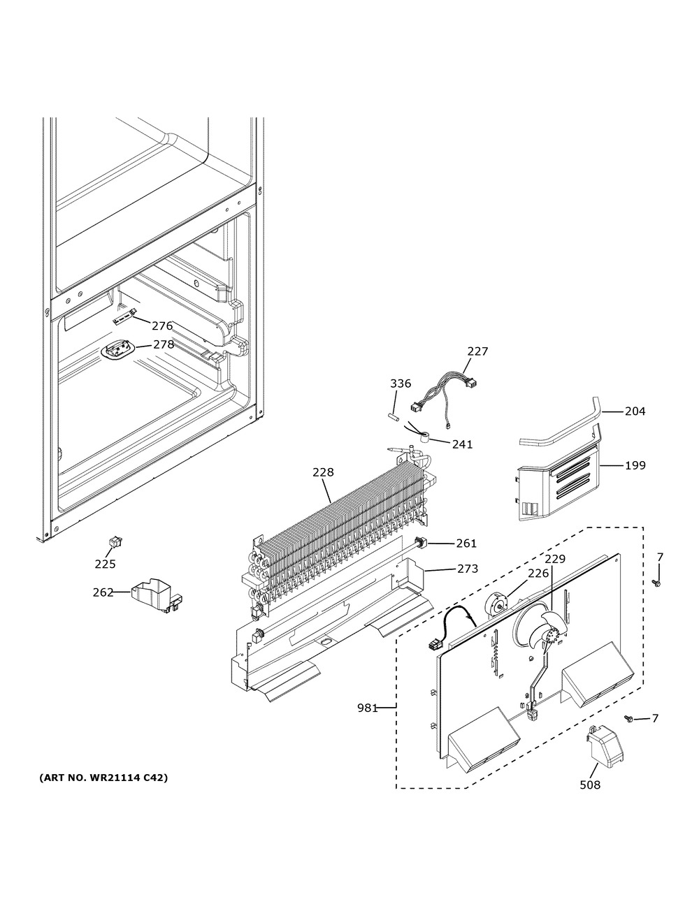 Freezer Section Diagram and Parts List for GBE21DGKNRBB  General Electric Refrigerator