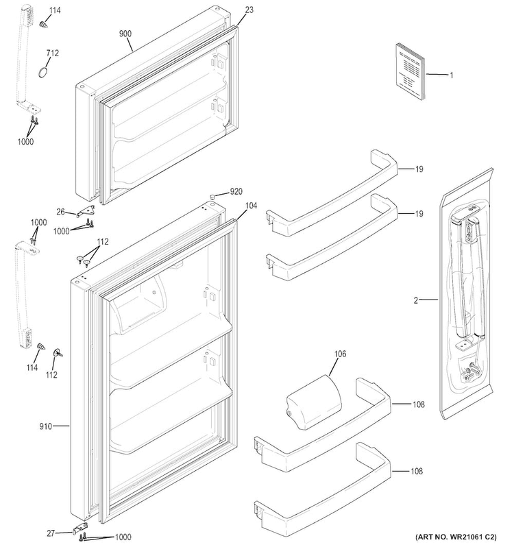 Doors Diagram and Parts List for GTS15CTHERWW  General Electric Refrigerator