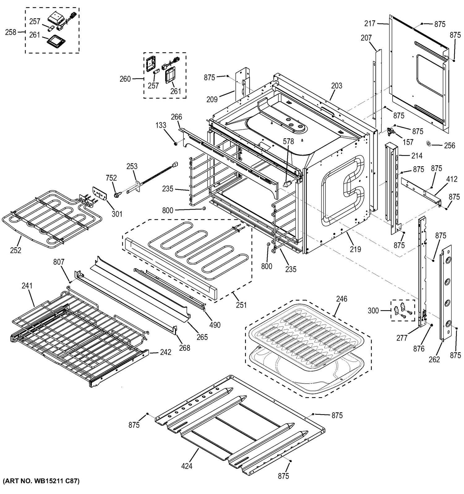 BODY PARTS Diagram and Parts List for ZEK7000SH2SS  General Electric Wall Oven