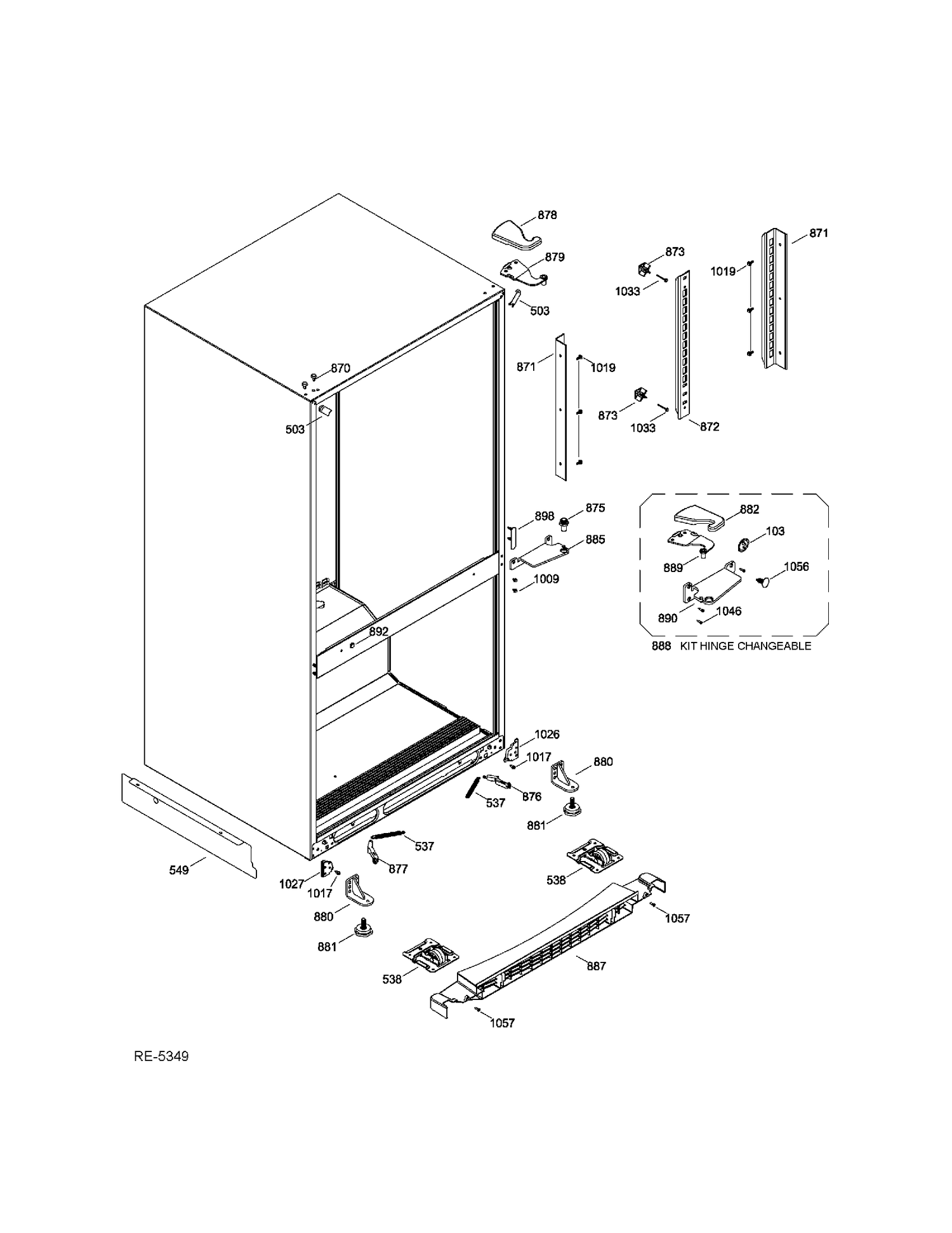 HINGE PARTS Diagram and Parts List for GDSC0KBXERBB  General Electric Refrigerator