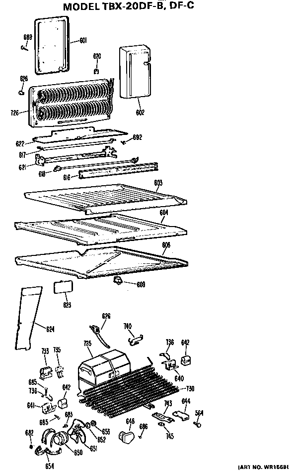 Unit Parts Diagram and Parts List for TBX20DFB  General Electric Refrigerator