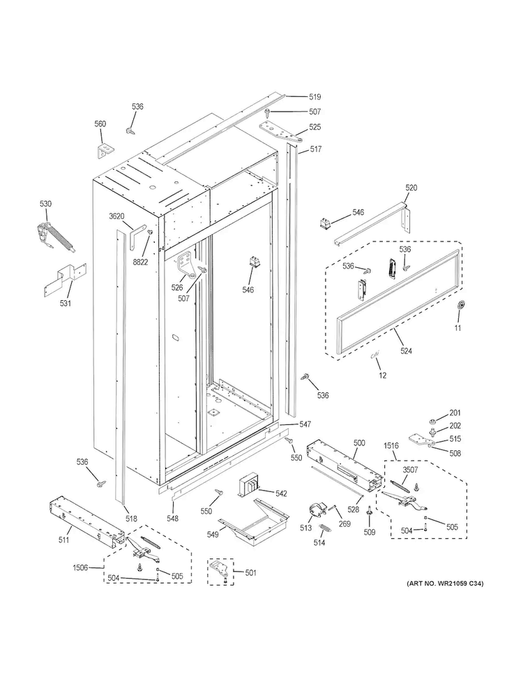 Case Parts Diagram and Parts List for CSB42WSKBSS  General Electric Refrigerator