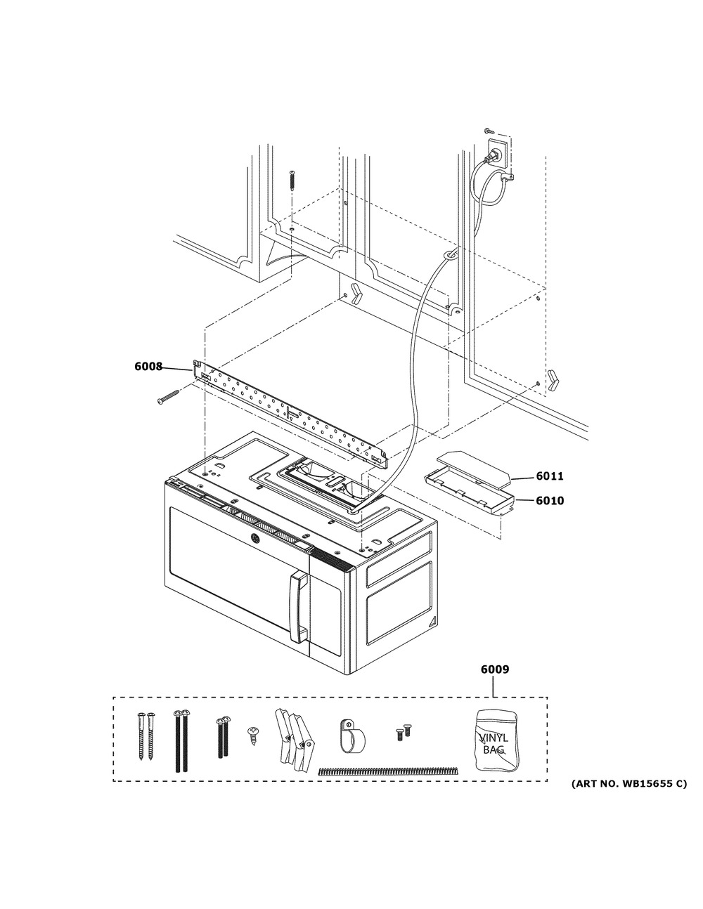 Installation Parts Diagram and Parts List for JVM7195FL6DS  General Electric Microwave