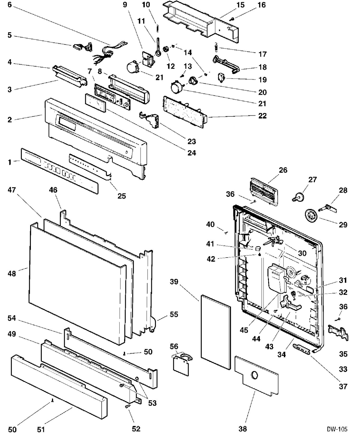 DOOR & ESCUTCHEON PARTS Diagram and Parts List for GSB9930VG119  General Electric Dishwasher