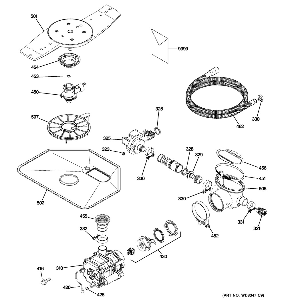 Motor-Pump Mechanism Diagram and Parts List for PNR22LSEFES  General Electric Dishwasher