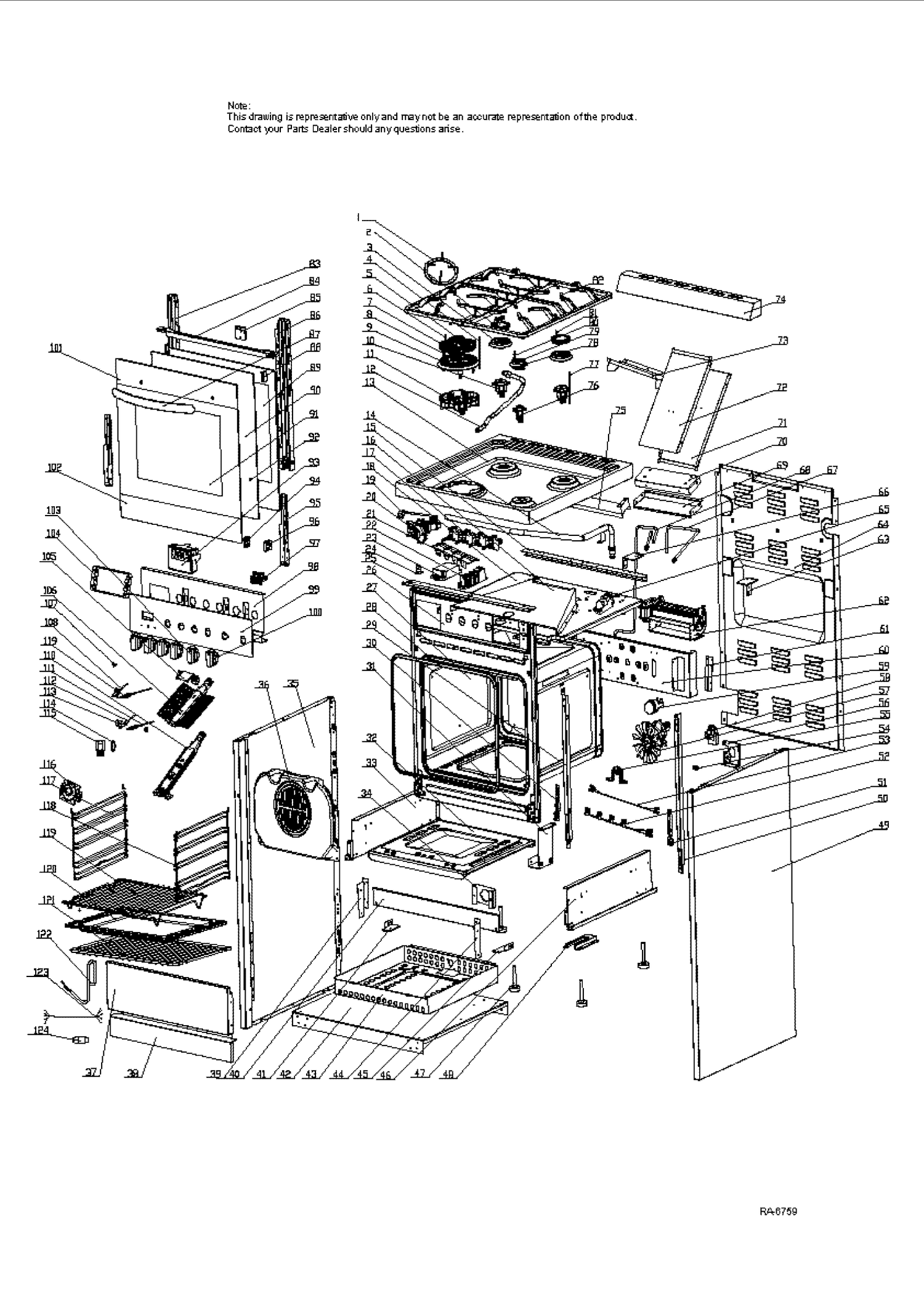 RANGE Diagram and Parts List for HCR2250AGS  General Electric Range