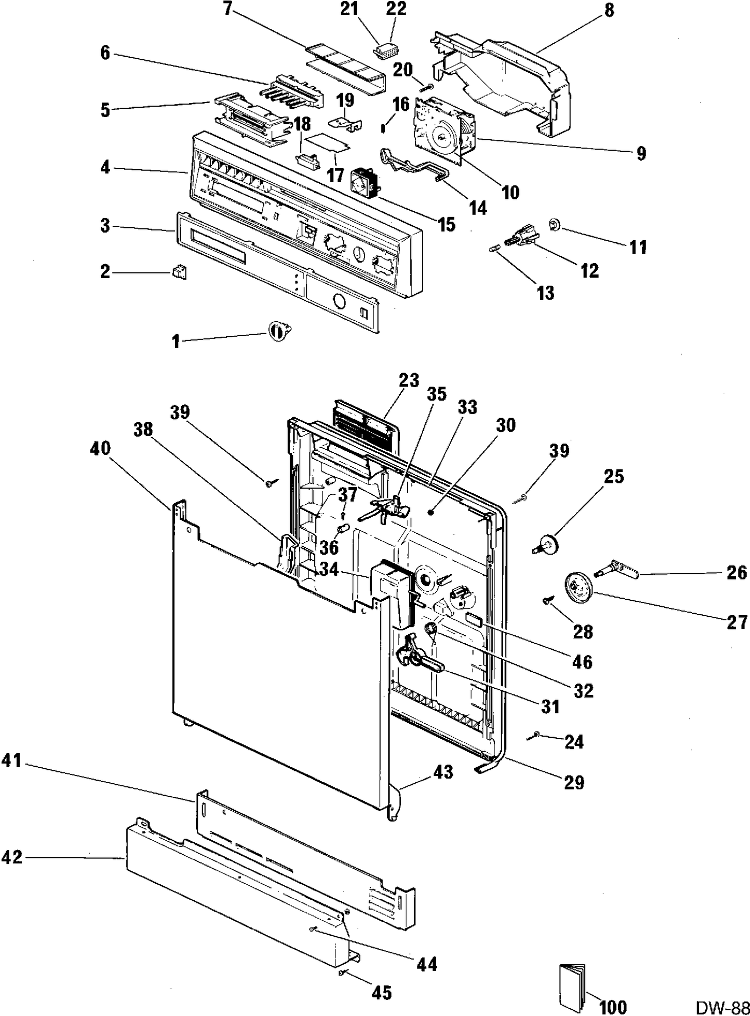 DOOR & ESCUTCHEON PARTS Diagram and Parts List for CFB6429SB119  General Electric Dishwasher