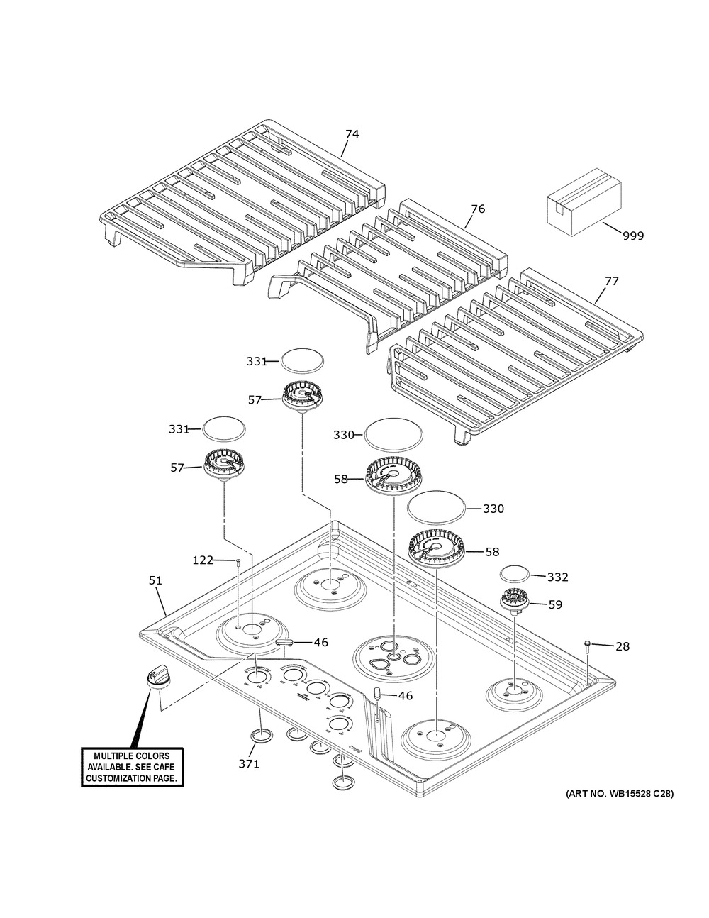 Control Panel And Cooktop Diagram and Parts List for CGP70362N2S1  General Electric Range