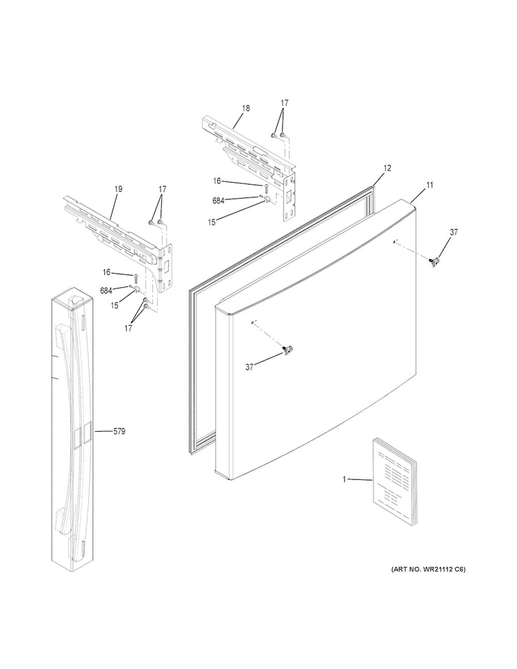 Freezer Door Diagram and Parts List for GDE21EMKARES  General Electric Refrigerator