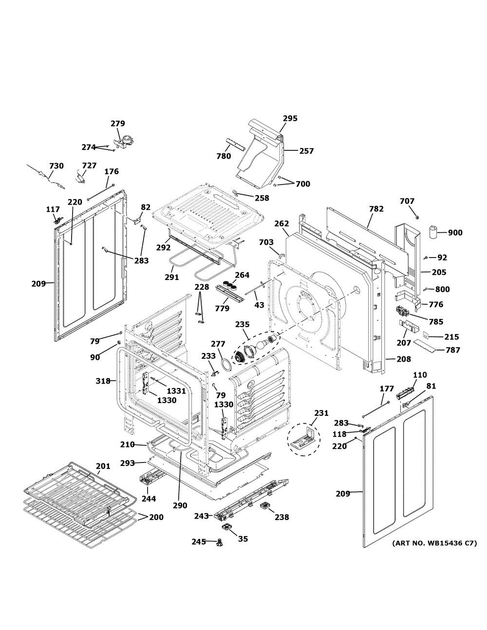 Body Parts Diagram and Parts List for P2B940SEJ7SS  General Electric Range