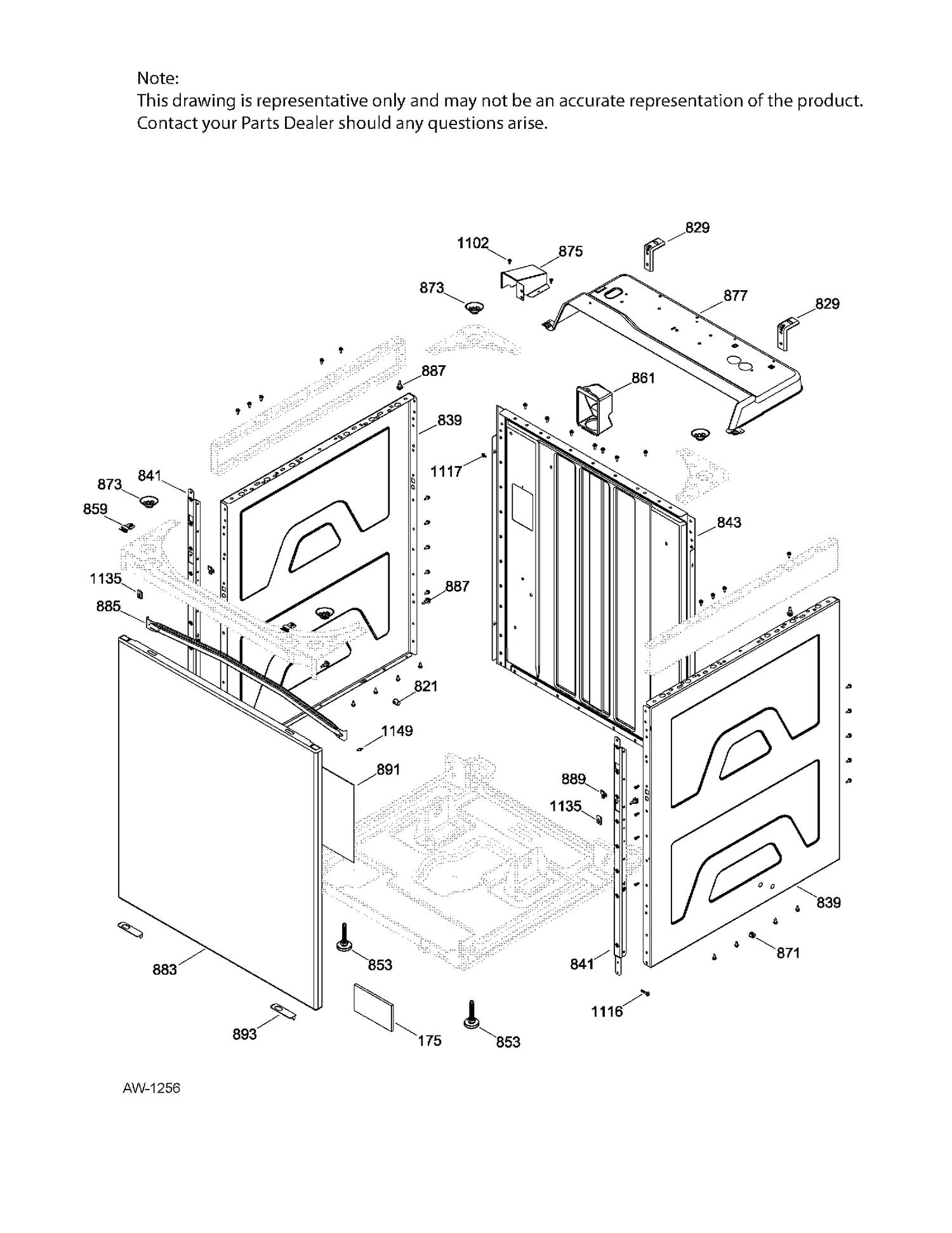 WASHER CABINET Diagram and Parts List for GUAN275ED2WW  General Electric Dryer