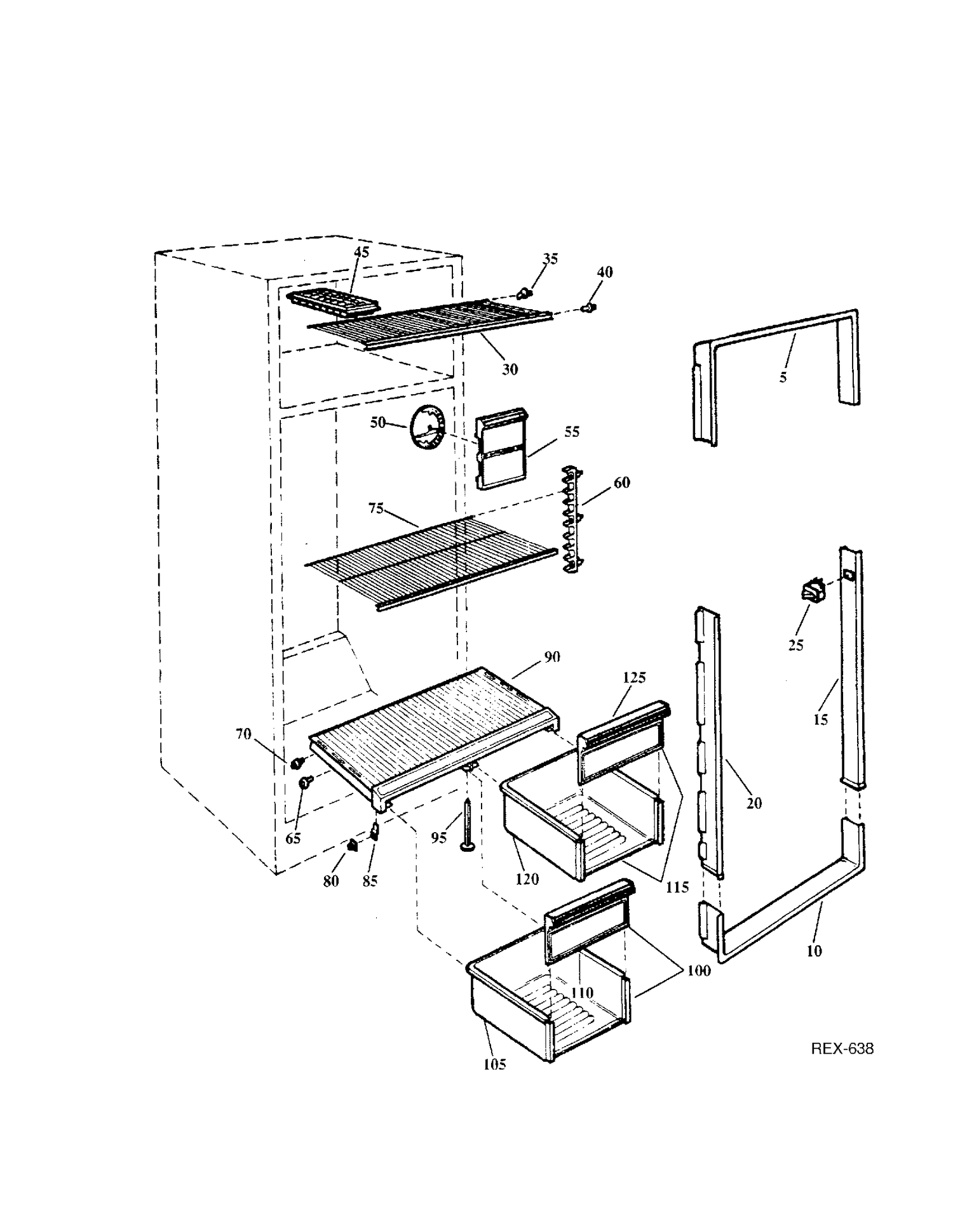 INTERIOR GROUP Diagram and Parts List for 33120-1  General Electric Refrigerator