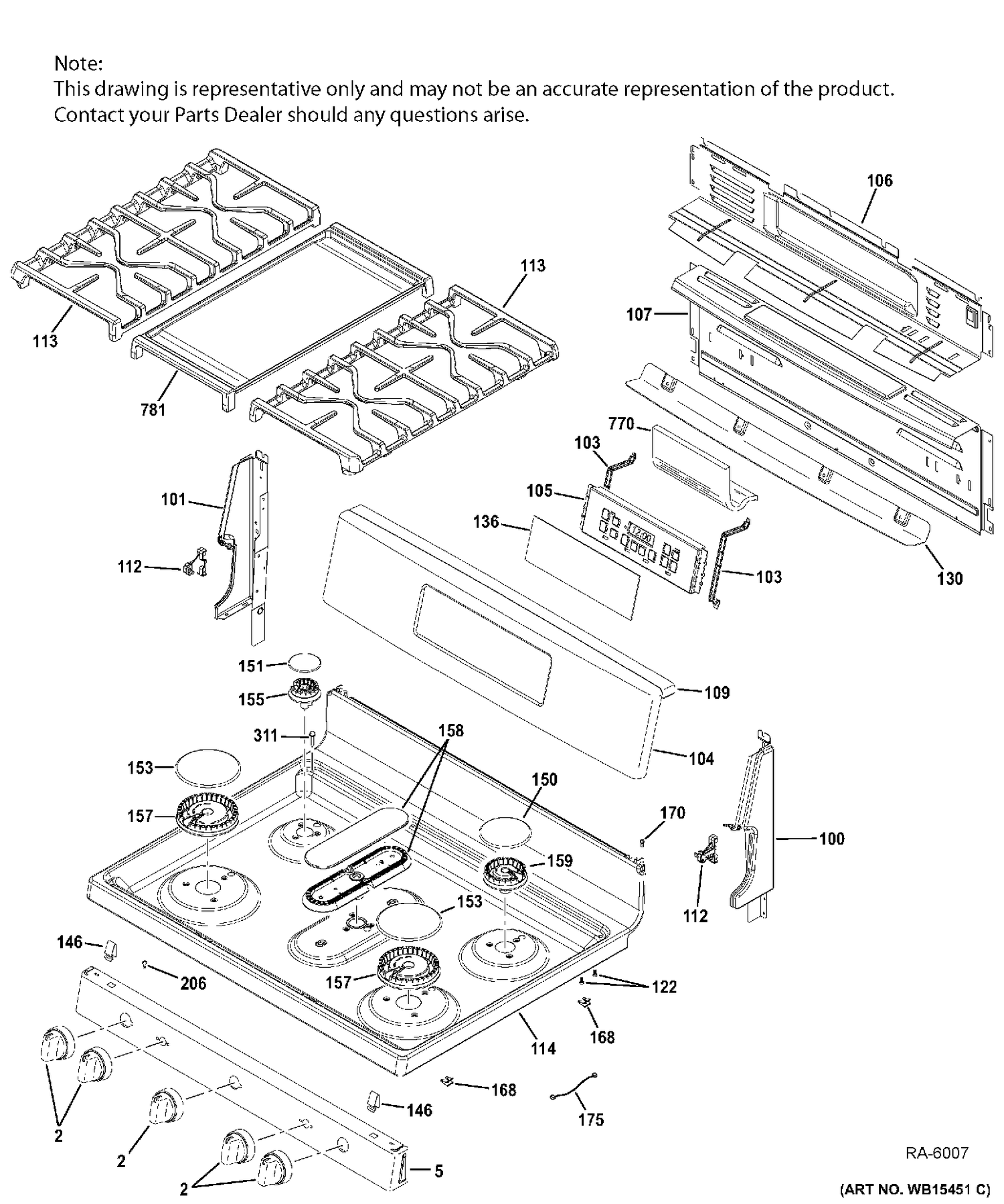 CONTROL PANEL & COOKTOP Diagram and Parts List for JCGB720EEJ1ES  General Electric Range