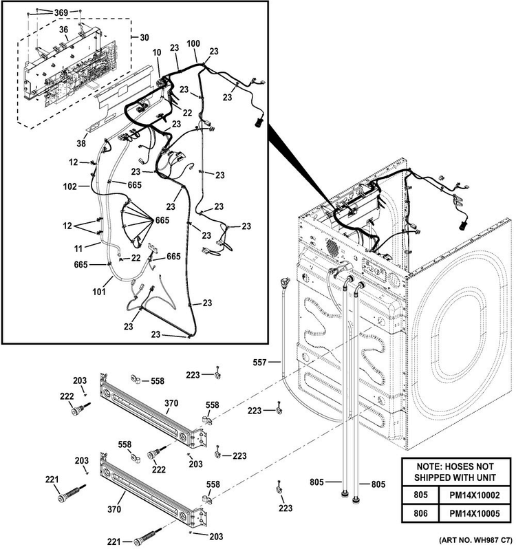 Cabinet Diagram and Parts List for GFWS2600F2WW  General Electric Washer