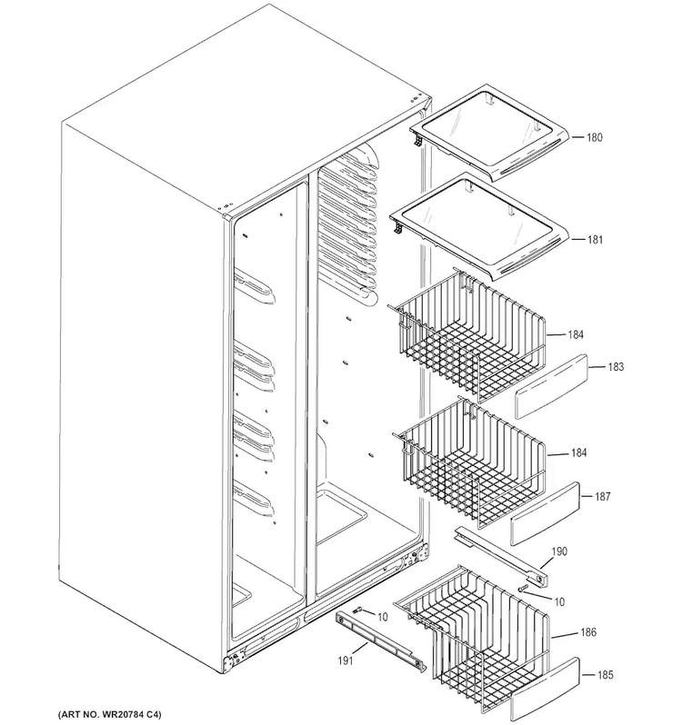 Freezer Shelves Diagram and Parts List for PSE25KSHEHSS  General Electric Refrigerator